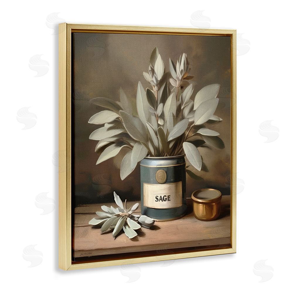 Jo Moulton Sage Bloom in Vintage Tin Gold Floating Frame Canvas Wall Art Print