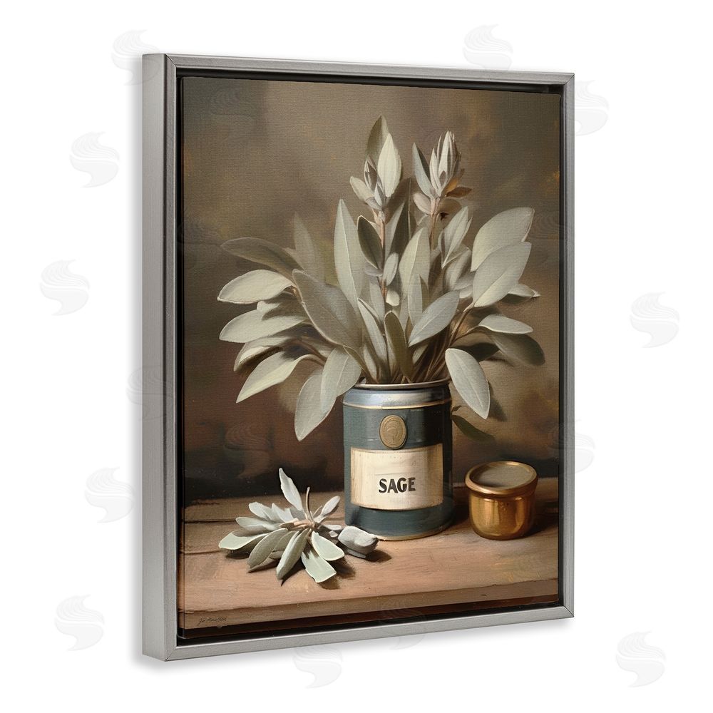 Jo Moulton Sage Bloom in Vintage Tin Gray Floating Frame Canvas Wall Art Print