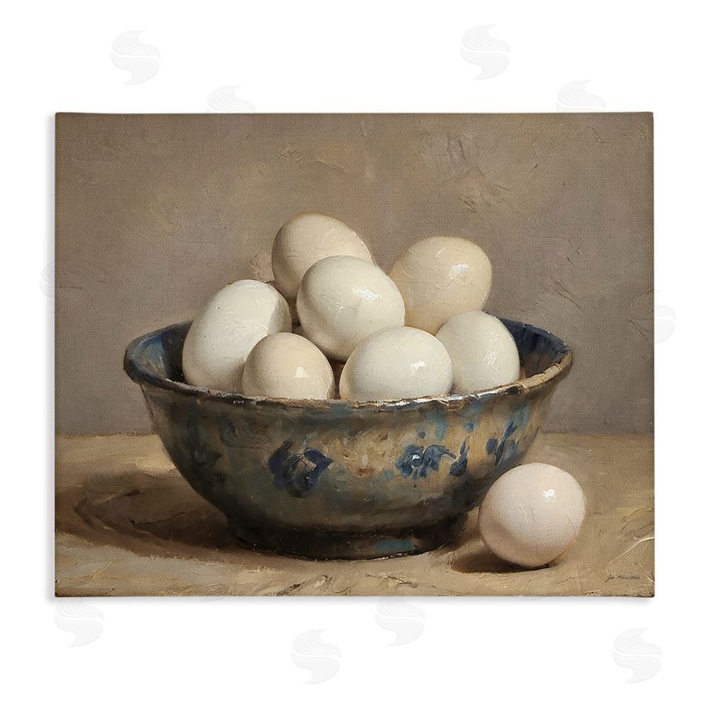Jo Moulton Farmhouse Eggs in Porcelain Bowl Stretched Canvas Wall Art Print