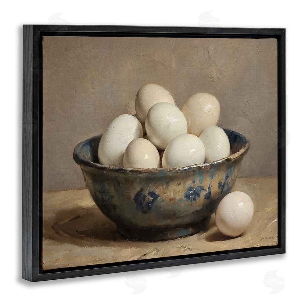 Jo Moulton Farmhouse Eggs in Porcelain Bowl Black Floating Frame Canvas Wall Art Print