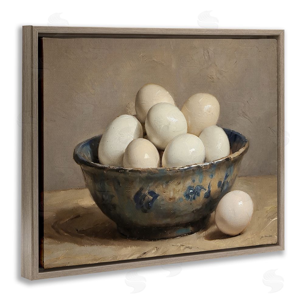 Jo Moulton Farmhouse Eggs in Porcelain Bowl Brown Floating Frame Canvas Wall Art Print