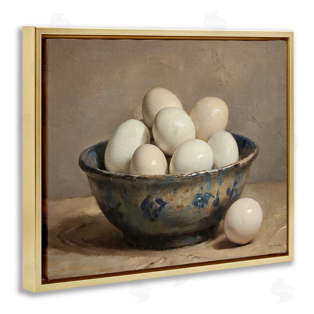 Jo Moulton Farmhouse Eggs in Porcelain Bowl Gold Floating Frame Canvas Wall Art Print