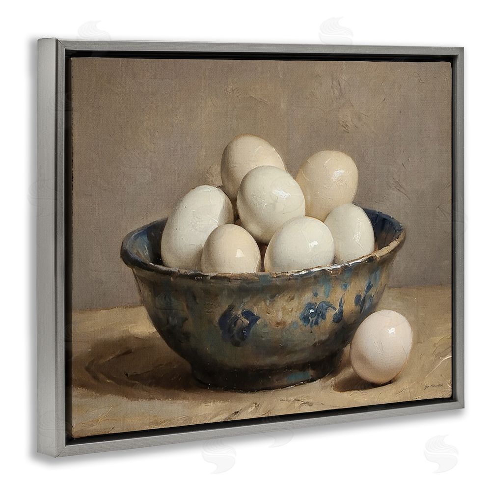 Jo Moulton Farmhouse Eggs in Porcelain Bowl Gray Floating Frame Canvas Wall Art Print