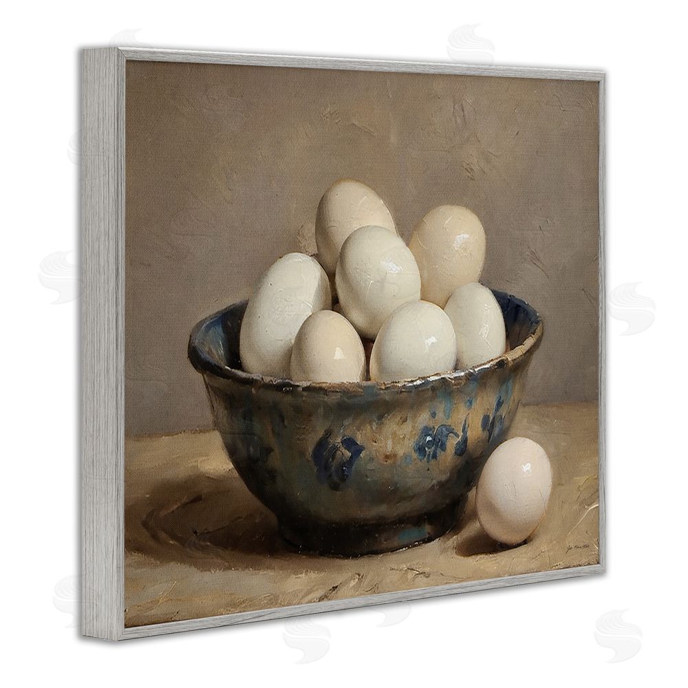 Jo Moulton Farmhouse Eggs in Porcelain Bowl Gray Framed Giclee Wall Art Print