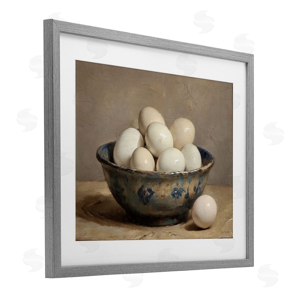 Jo Moulton Farmhouse Eggs in Porcelain Bowl Gray Framed Print Under Glass Wall Art