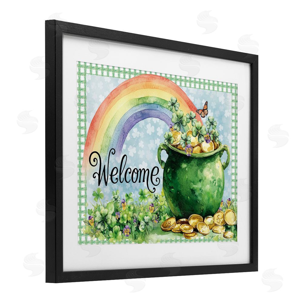 Nicole DeCamp Welcome Rainbow Pot Of Gold Black Framed Print Under Glass Wall Art