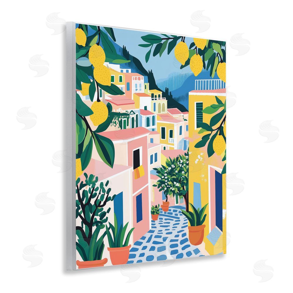 Heidi Kuntz Lemon Lined Mediterranean Village Wooden Wall Plaque Art Print