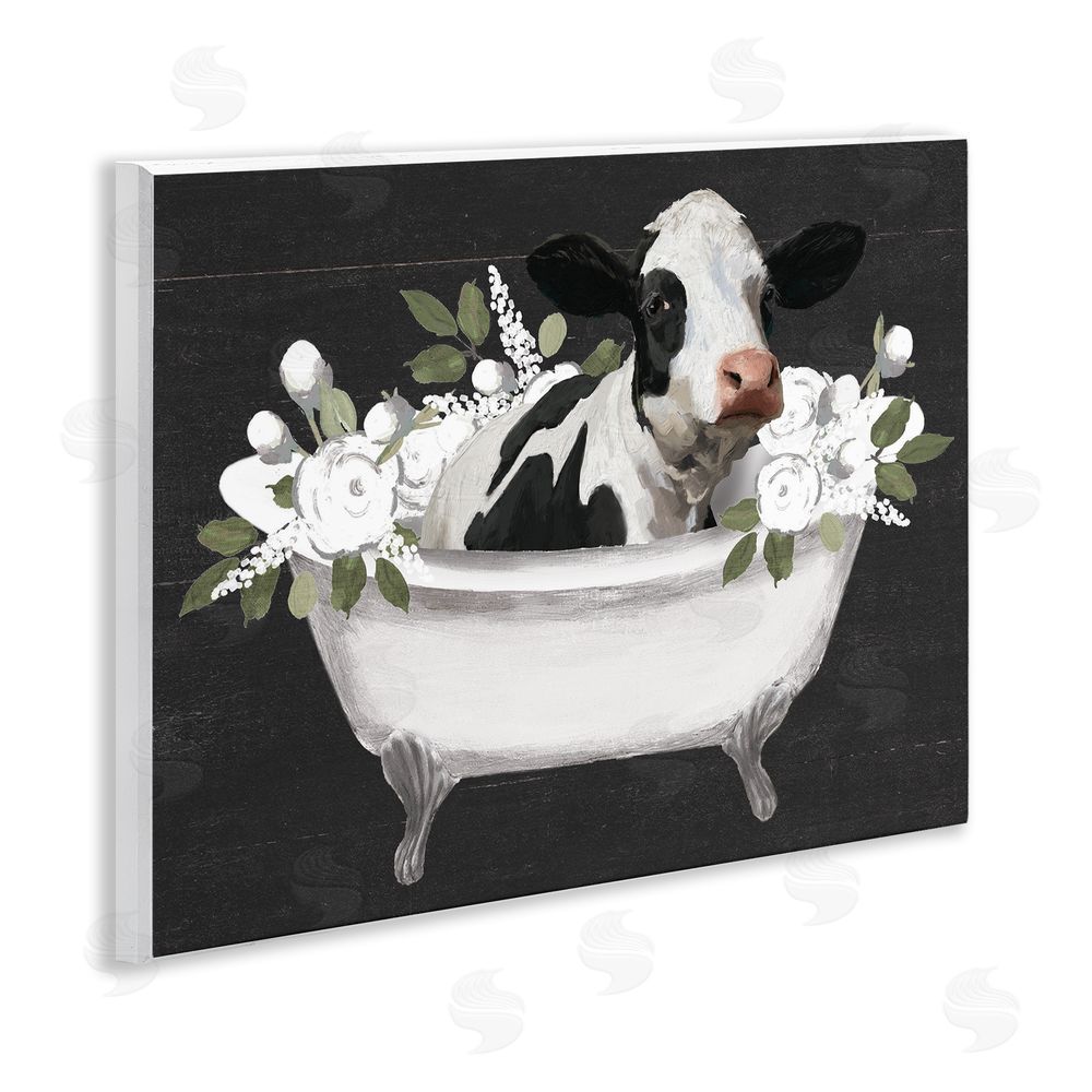 Masey St. Studios Floral Bath Time Cow Wooden Wall Plaque Art Print