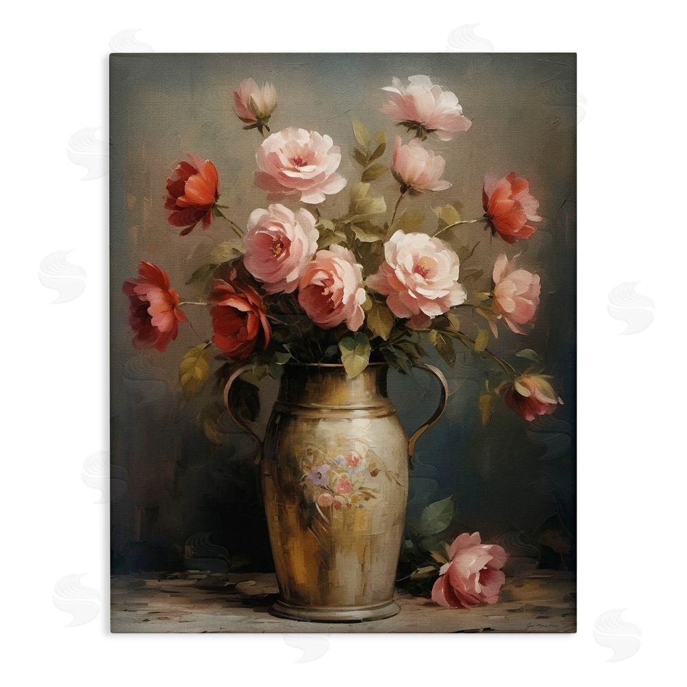 Jo Moulton Rose Reflection Vintage Vase Stretched Canvas Wall Art Print
