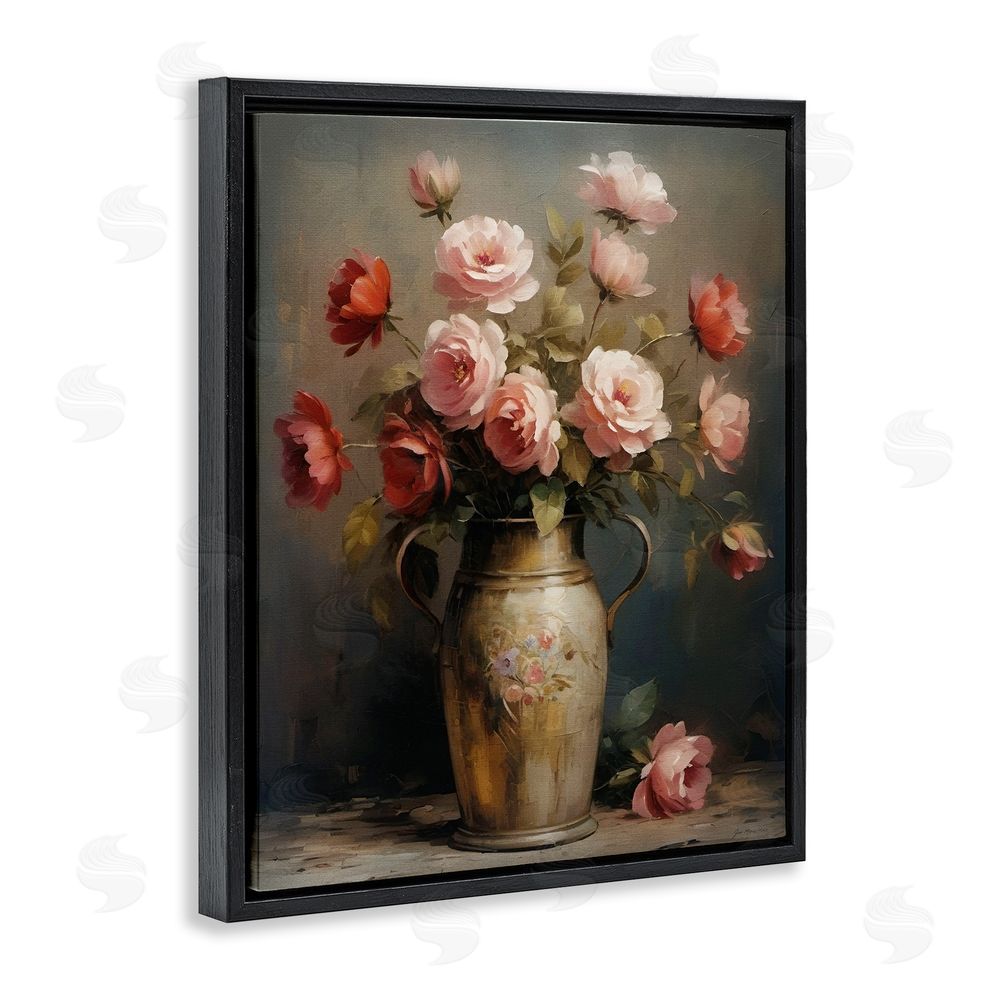 Jo Moulton Rose Reflection Vintage Vase Black Floating Frame Canvas Wall Art Print