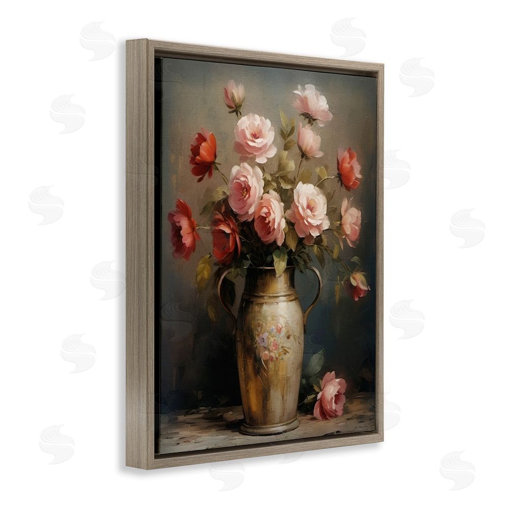 Jo Moulton Rose Reflection Vintage Vase Brown Floating Frame Canvas Wall Art Print
