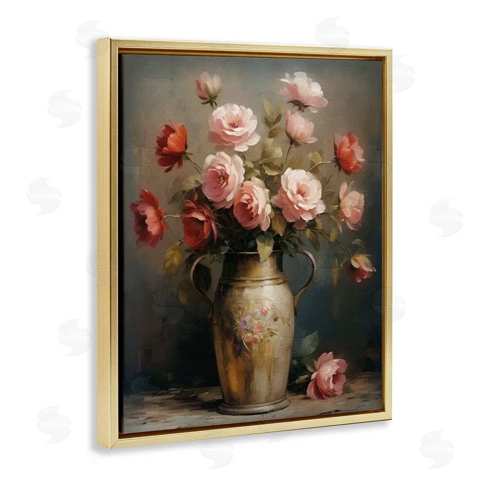 Jo Moulton Rose Reflection Vintage Vase Gold Floating Frame Canvas Wall Art Print