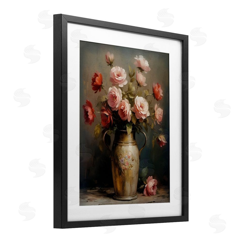 Jo Moulton Rose Reflection Vintage Vase Black Framed Print Under Glass Wall Art
