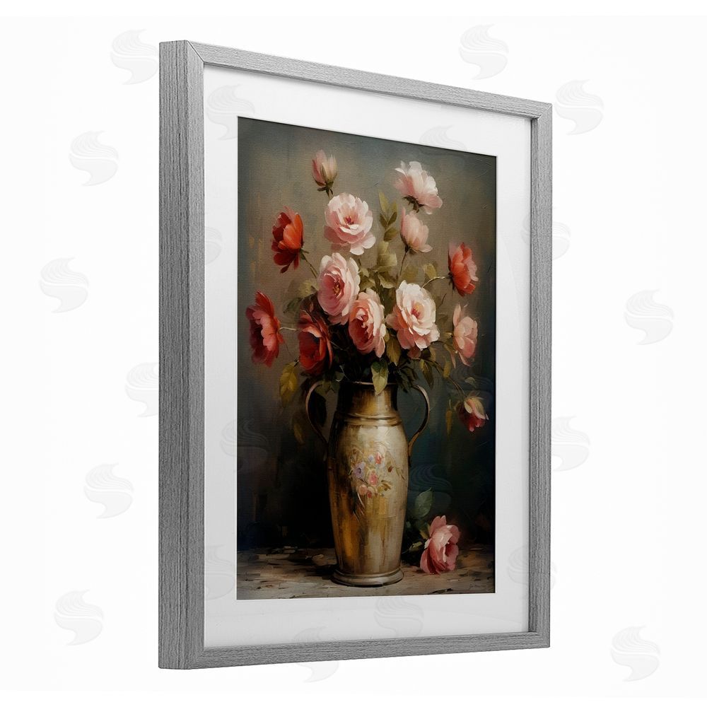 Jo Moulton Rose Reflection Vintage Vase Gray Framed Print Under Glass Wall Art