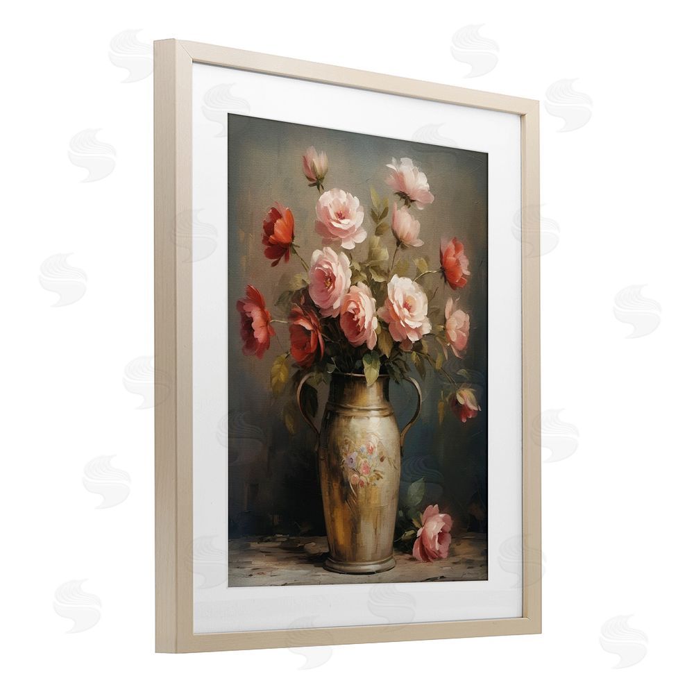 Jo Moulton Rose Reflection Vintage Vase Brown Framed Print Under Glass Wall Art