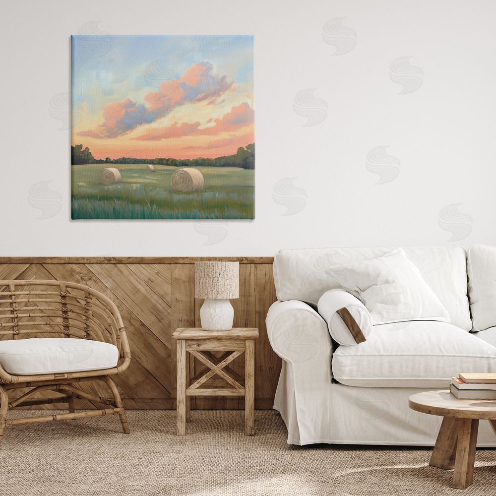 Svetlana Aleynikova Hay Bales Under Warm Sunset Stretched Canvas Wall Art in Room