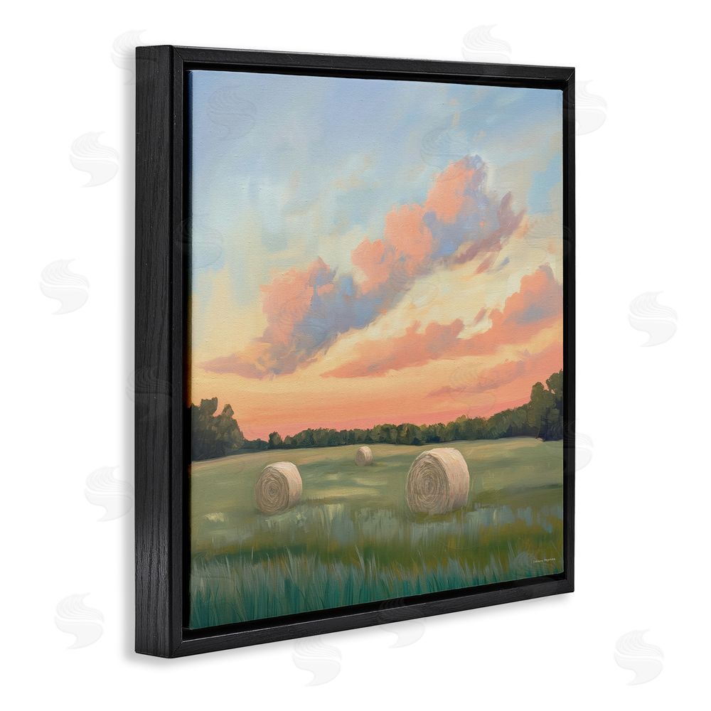 Svetlana Aleynikova Hay Bales Under Warm Sunset Black Floating Frame Canvas Wall Art Print
