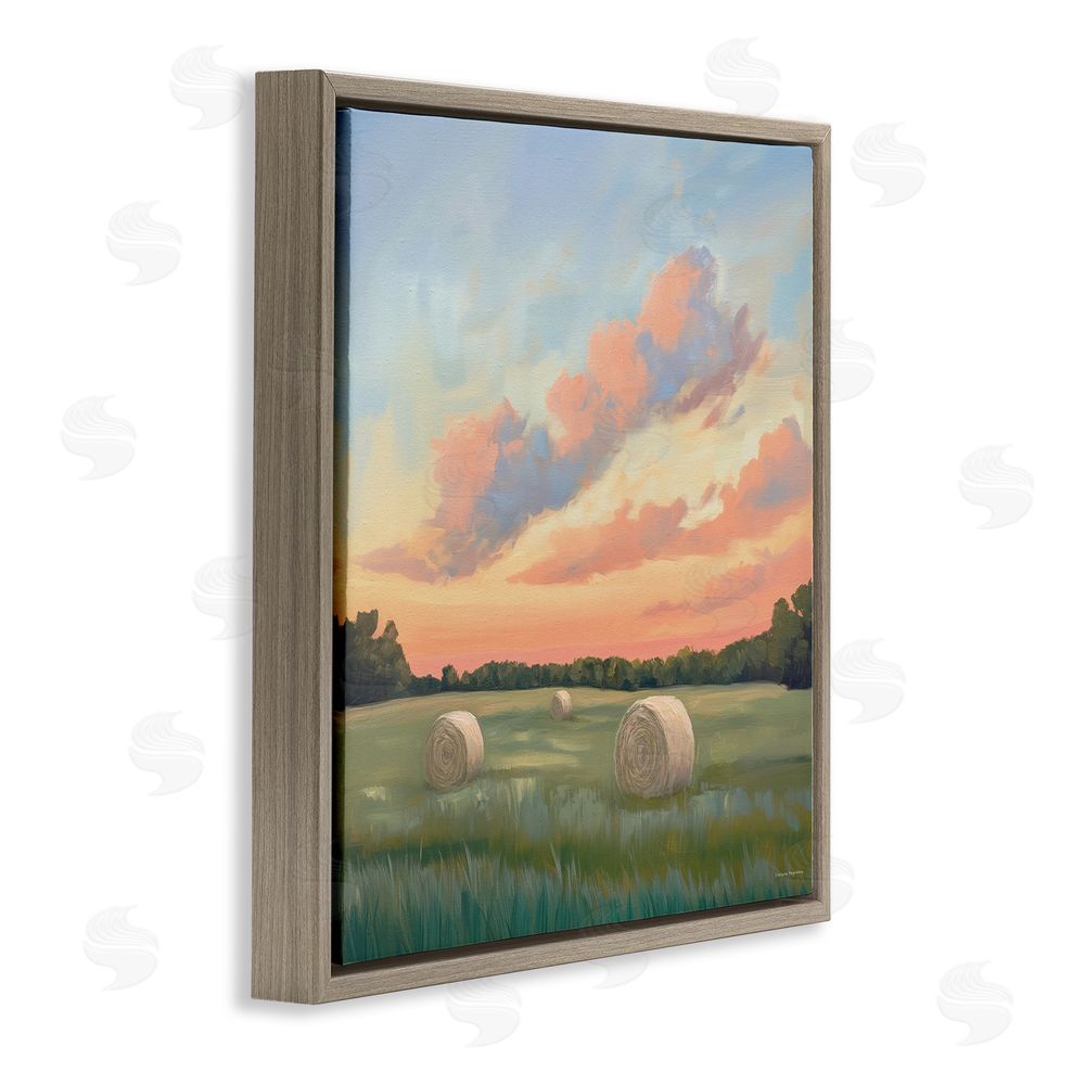 Svetlana Aleynikova Hay Bales Under Warm Sunset Brown Floating Frame Canvas Wall Art Print