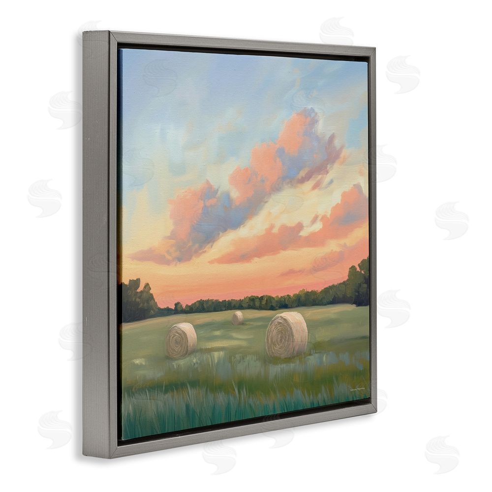 Svetlana Aleynikova Hay Bales Under Warm Sunset Gray Floating Frame Canvas Wall Art Print