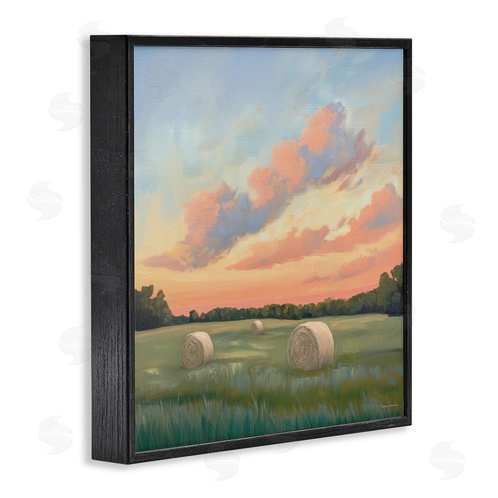 Svetlana Aleynikova Hay Bales Under Warm Sunset Black Framed Giclee Wall Art Print