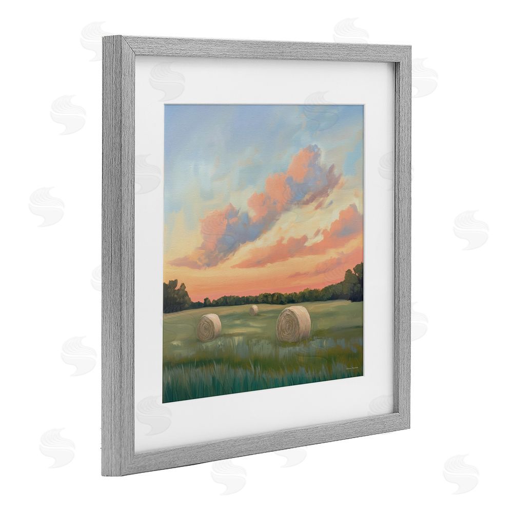Svetlana Aleynikova Hay Bales Under Warm Sunset Gray Framed Print Under Glass Wall Art