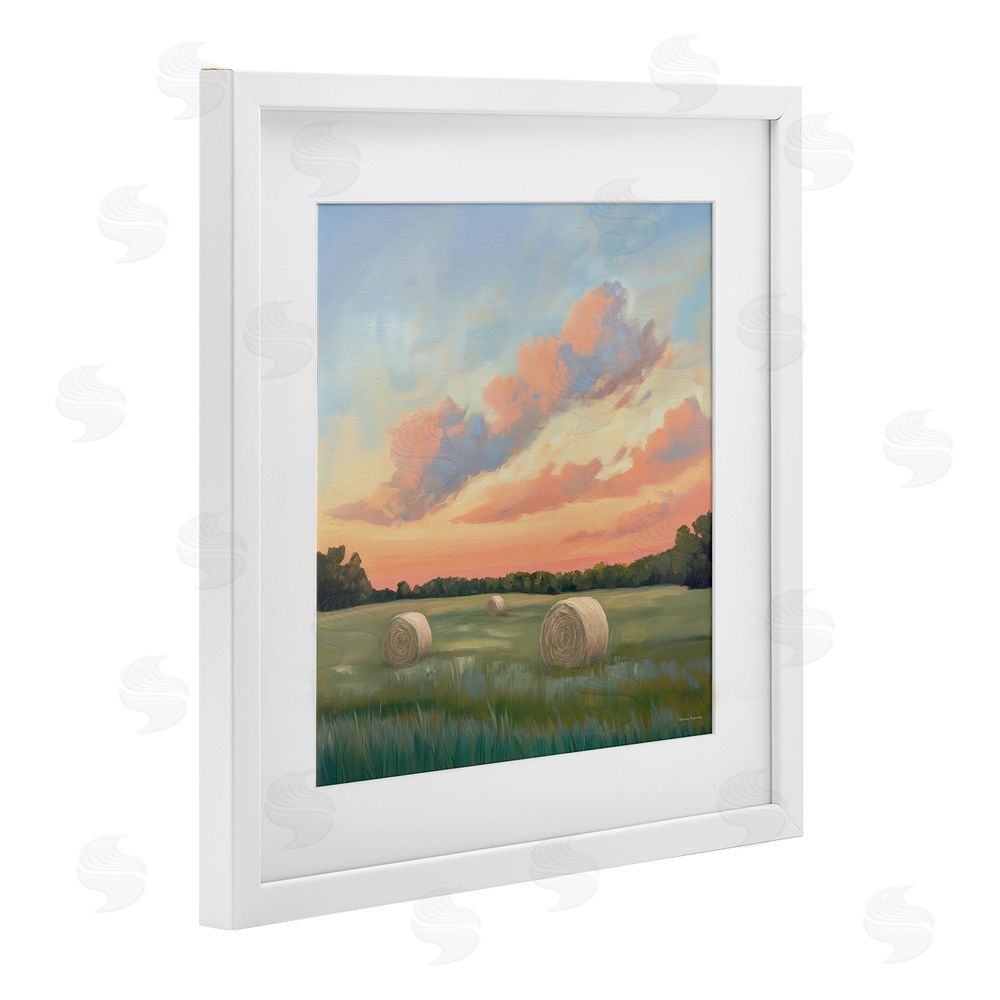 Svetlana Aleynikova Hay Bales Under Warm Sunset White Framed Print Under Glass Wall Art