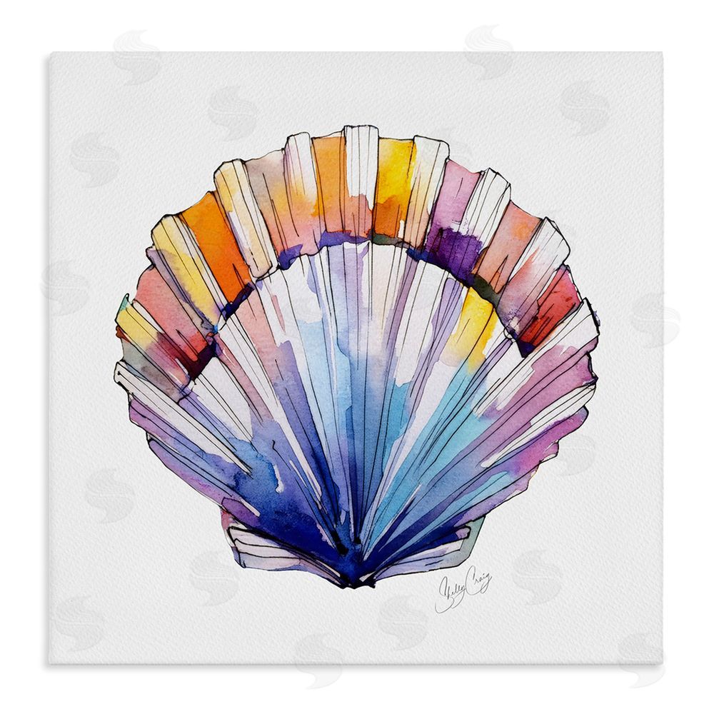 Shelly Craig Coastal Scallop Watercolor Stretched Canvas Wall Art Print