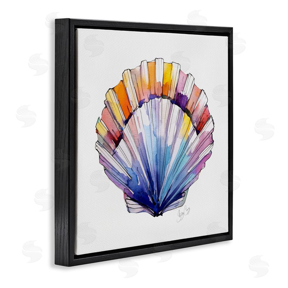 Shelly Craig Coastal Scallop Watercolor Black Floating Frame Canvas Wall Art Print