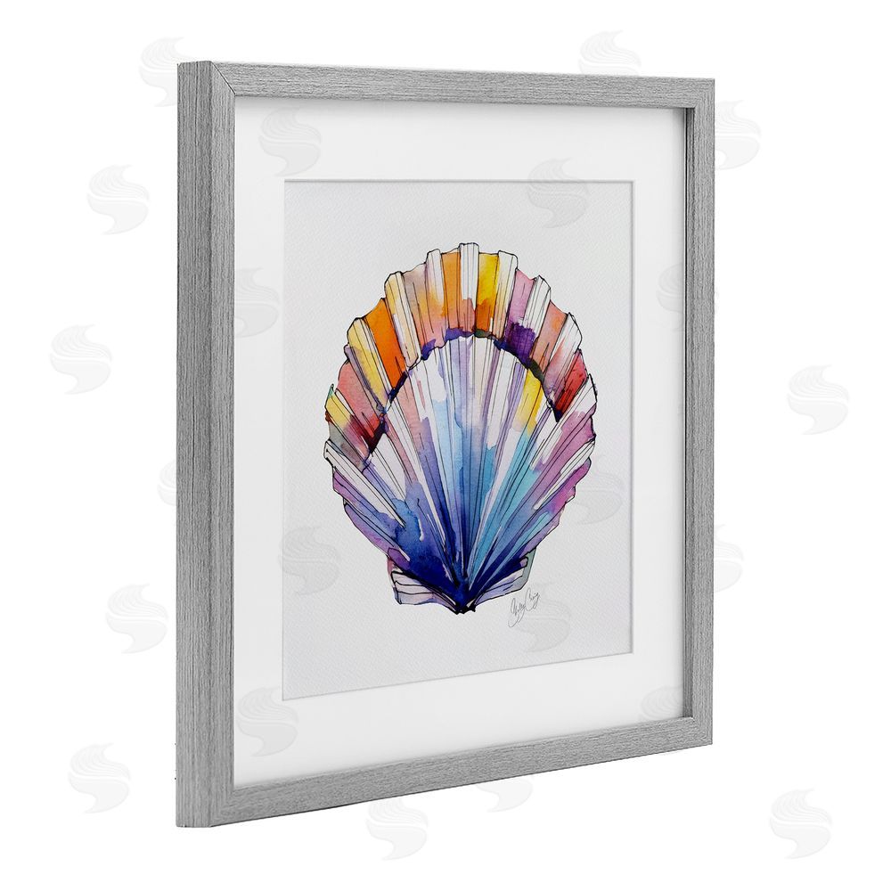 Shelly Craig Coastal Scallop Watercolor Gray Framed Print Under Glass Wall Art