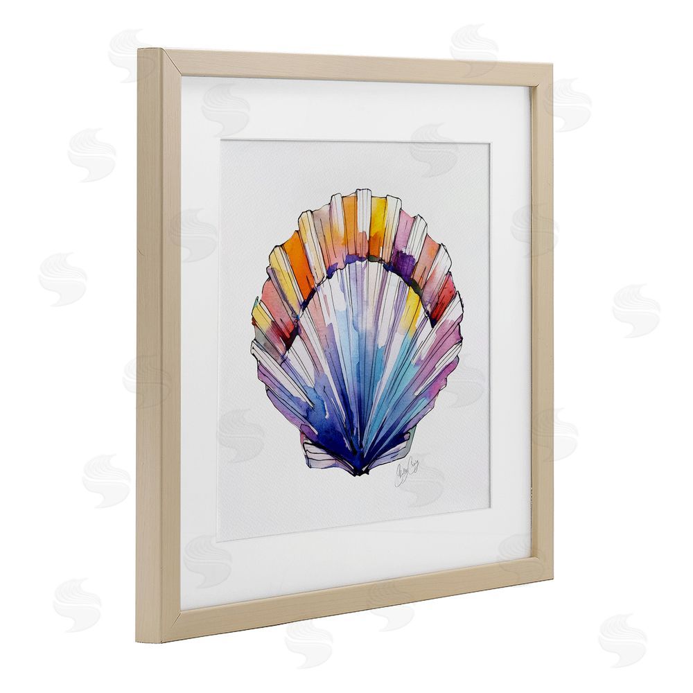 Shelly Craig Coastal Scallop Watercolor Brown Framed Print Under Glass Wall Art