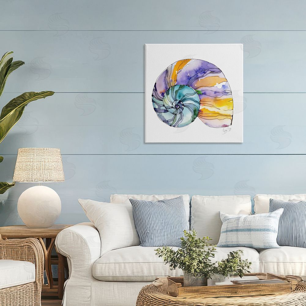 Shelly Craig Sunlit Striped Nautilus Stretched Canvas Wall Art in Room
