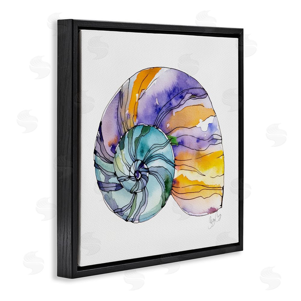 Shelly Craig Sunlit Striped Nautilus Black Floating Frame Canvas Wall Art Print