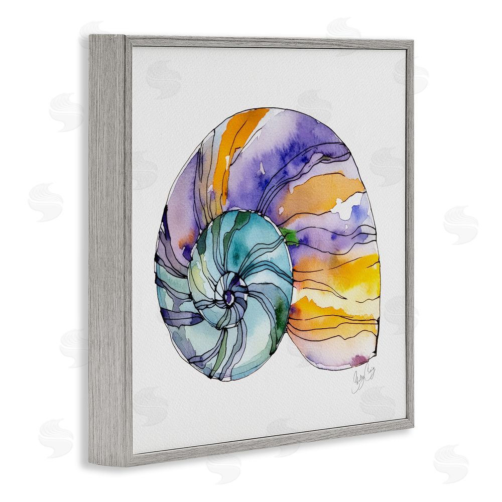 Shelly Craig Sunlit Striped Nautilus Gray Framed Giclee Wall Art Print