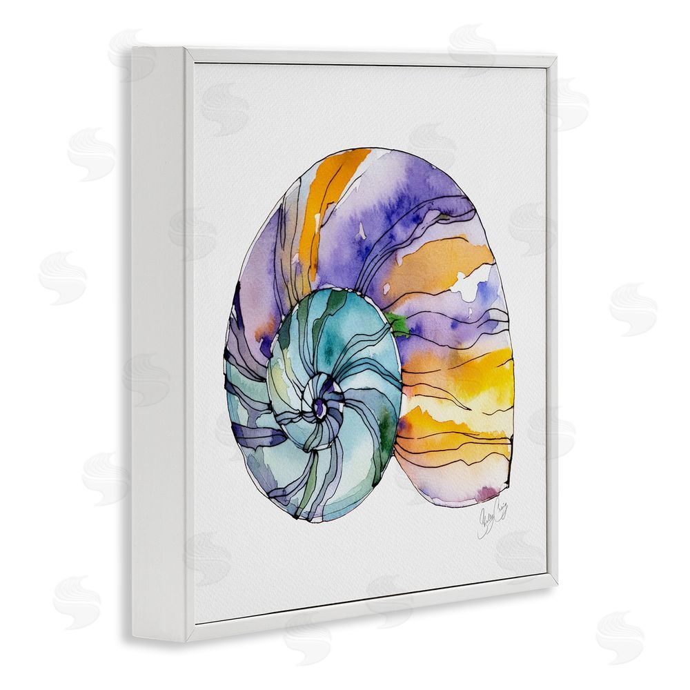 Shelly Craig Sunlit Striped Nautilus White Framed Giclee Wall Art Print