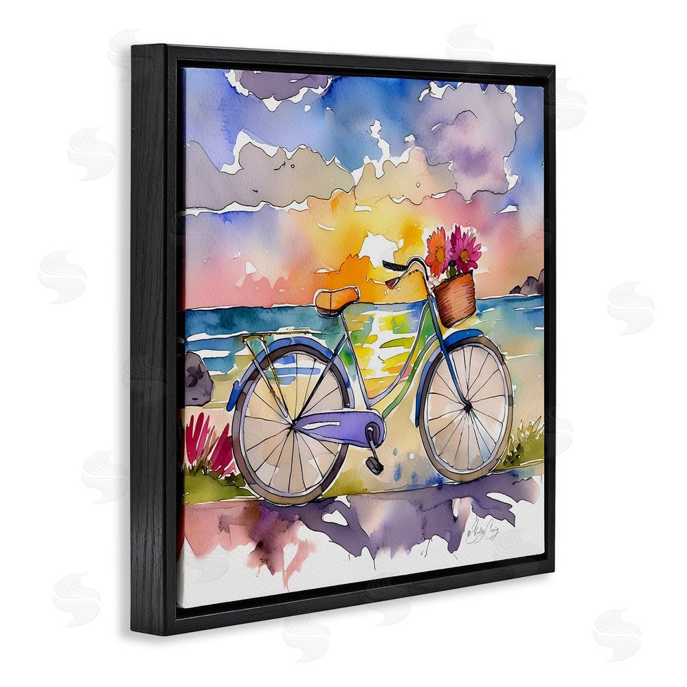 Shelly Craig Bicycle By The Seaside Black Floating Frame Canvas Wall Art Print