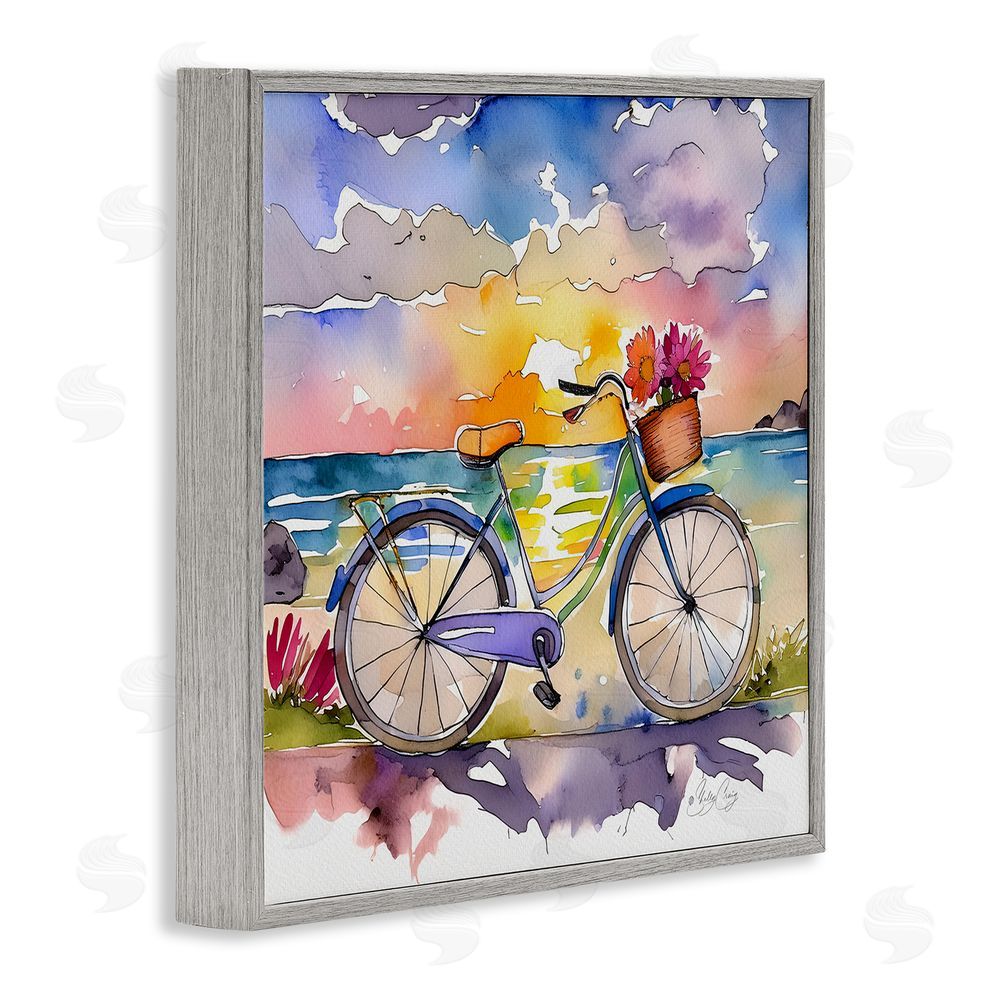 Shelly Craig Bicycle By The Seaside Gray Framed Giclee Wall Art Print
