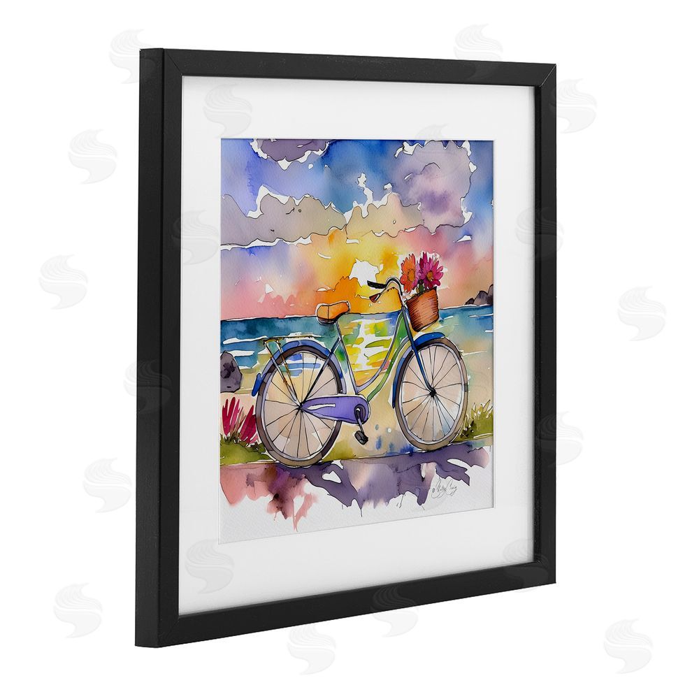 Shelly Craig Bicycle By The Seaside Black Framed Print Under Glass Wall Art