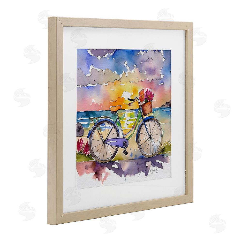 Shelly Craig Bicycle By The Seaside Brown Framed Print Under Glass Wall Art