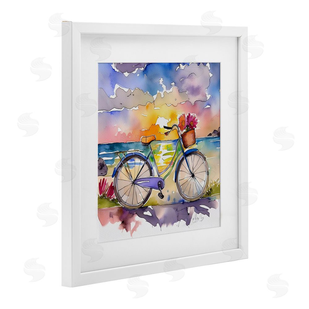 Shelly Craig Bicycle By The Seaside White Framed Print Under Glass Wall Art