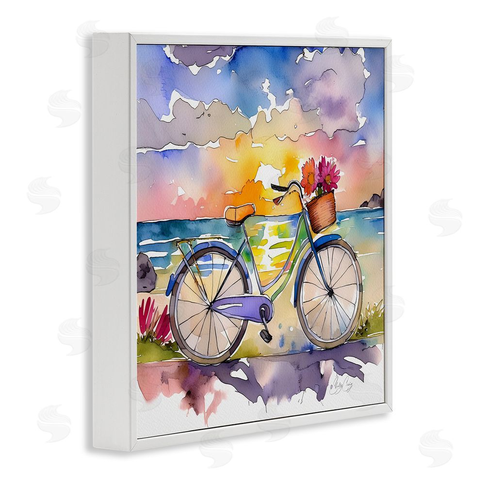 Shelly Craig Bicycle By The Seaside White Framed Giclee Wall Art Print