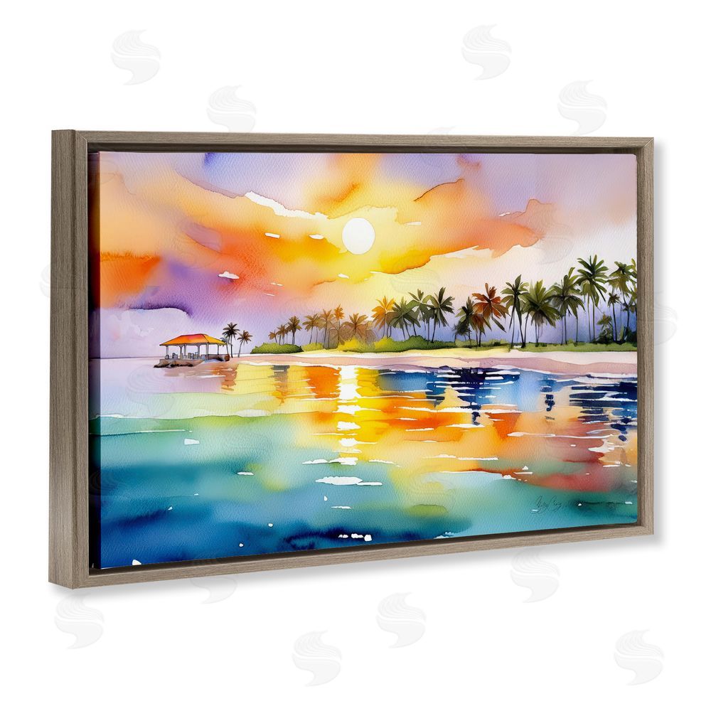 Shelly Craig Caribbean Calm Sunset Brown Floating Frame Canvas Wall Art Print