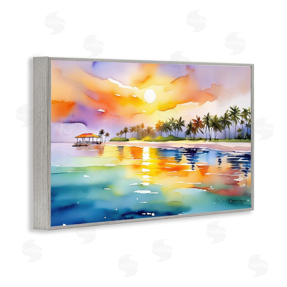 Shelly Craig Caribbean Calm Sunset Gray Framed Giclee Wall Art Print
