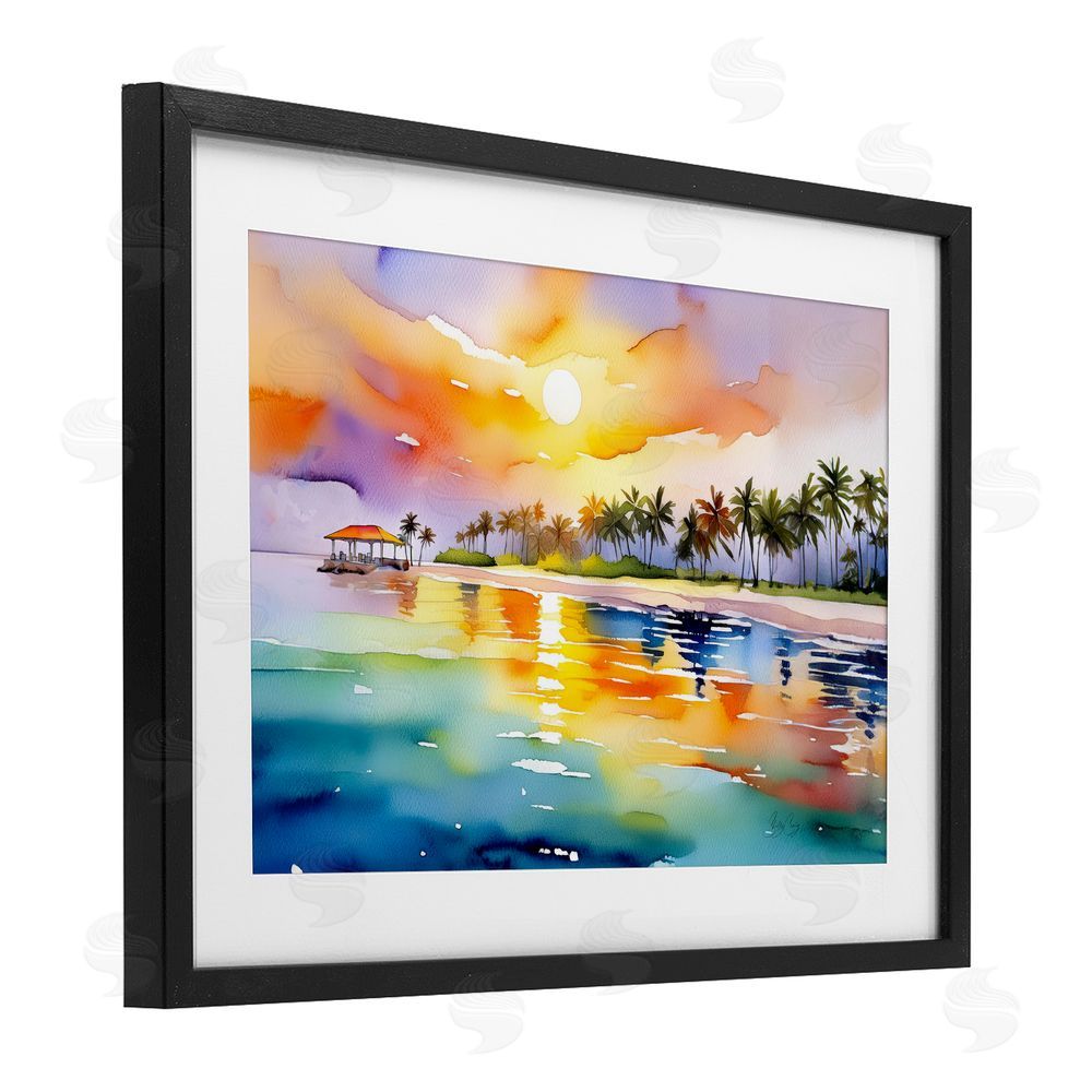 Shelly Craig Caribbean Calm Sunset Black Framed Print Under Glass Wall Art