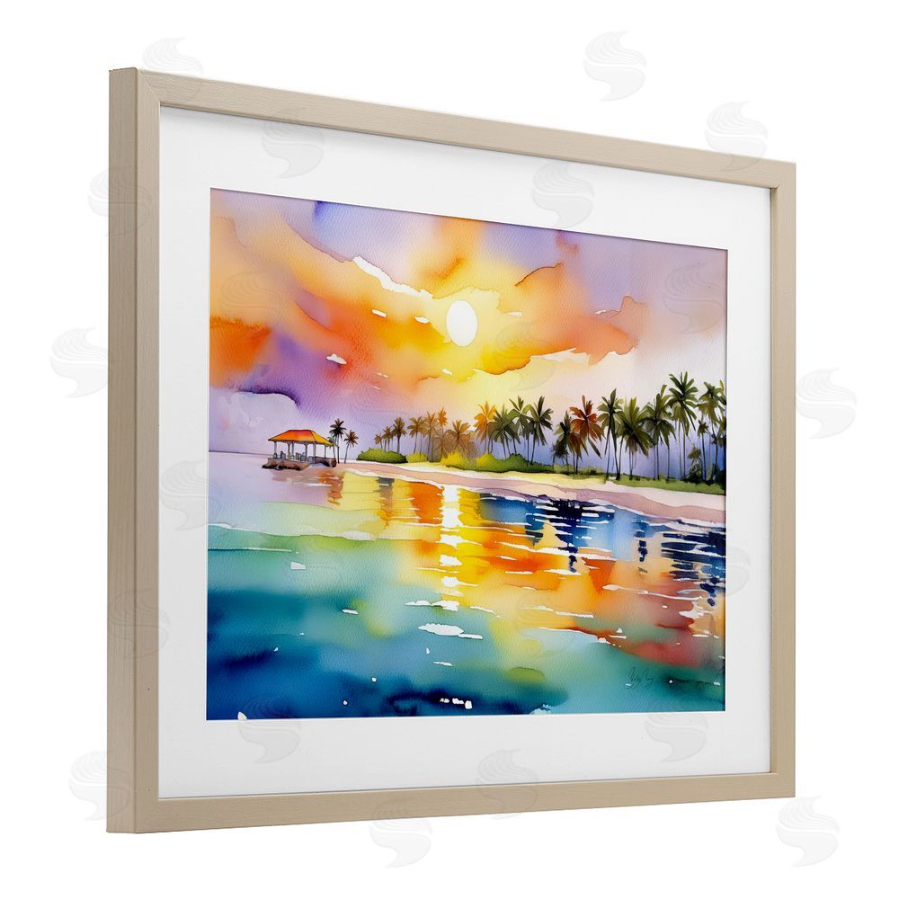 Shelly Craig Caribbean Calm Sunset Brown Framed Print Under Glass Wall Art
