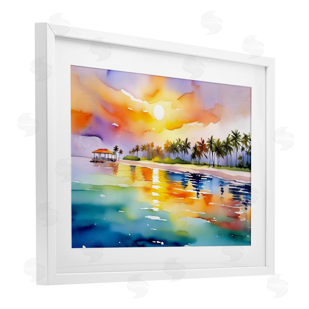 Shelly Craig Caribbean Calm Sunset White Framed Print Under Glass Wall Art