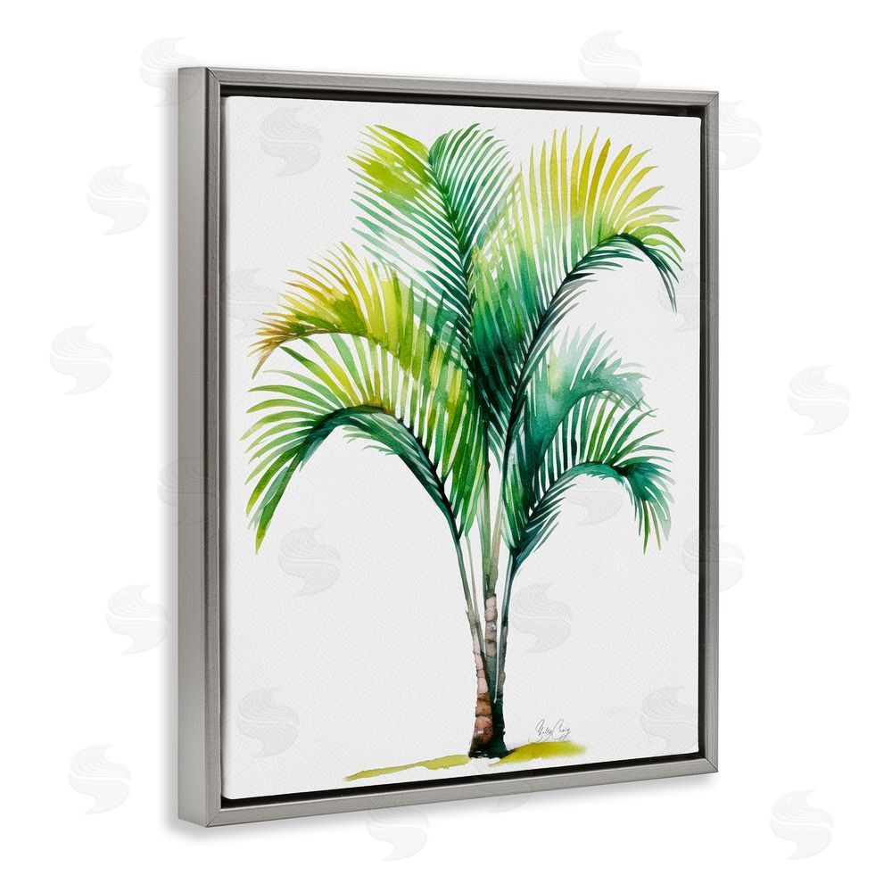 Shelly Craig Coastal Canopy Palm Tree Gray Floating Frame Canvas Wall Art Print