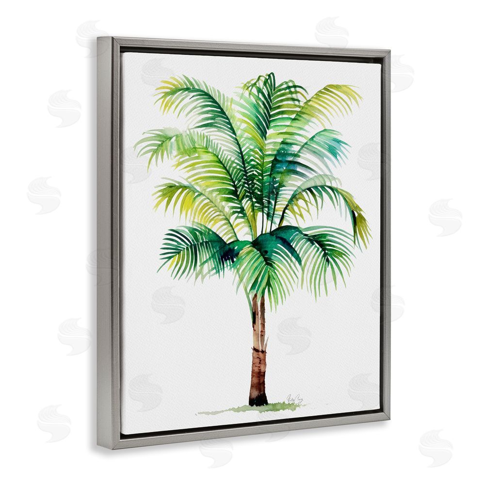 Shelly Craig Breezy Fronds Palm Gray Floating Frame Canvas Wall Art Print