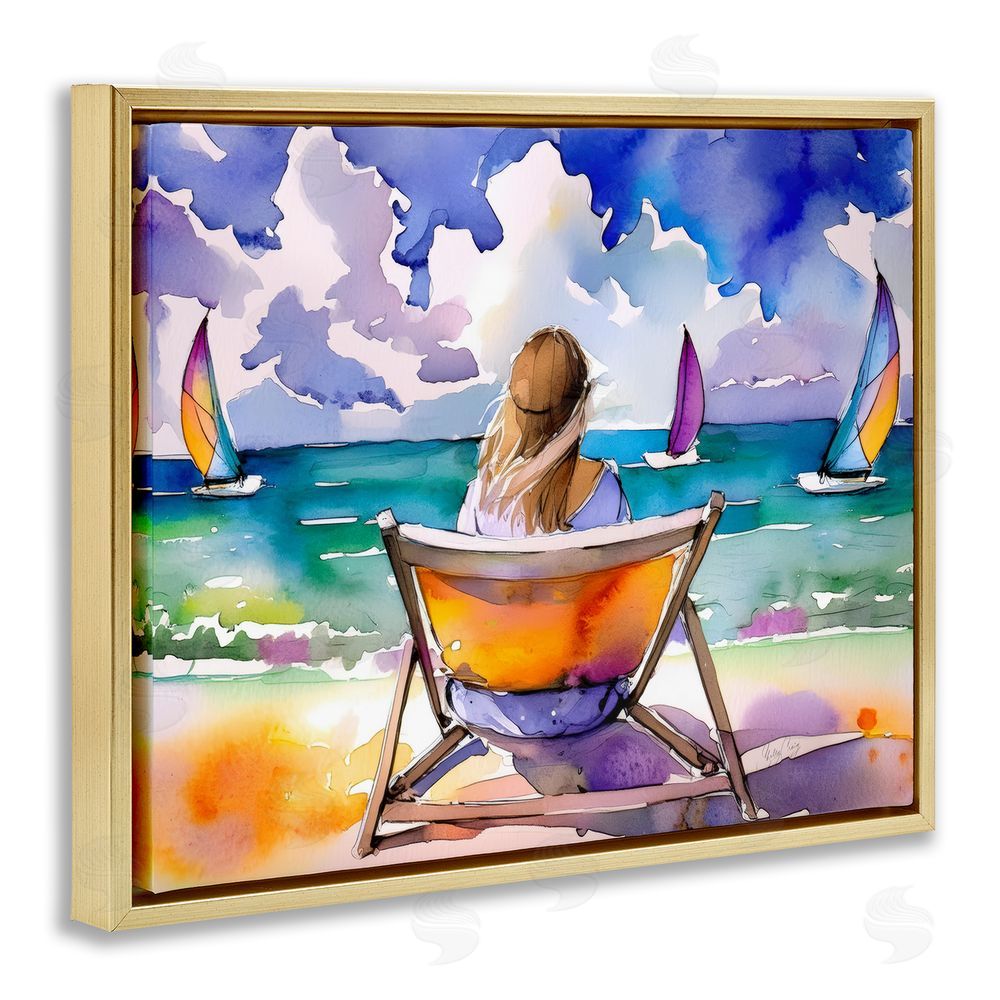Shelly Craig Front Row to Paradise Gold Floating Frame Canvas Wall Art Print