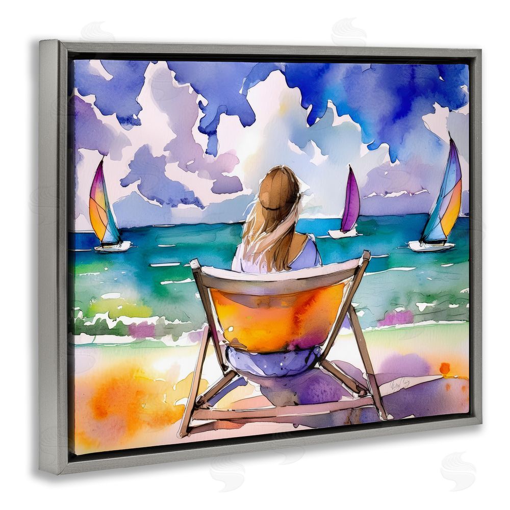 Shelly Craig Front Row to Paradise Gray Floating Frame Canvas Wall Art Print