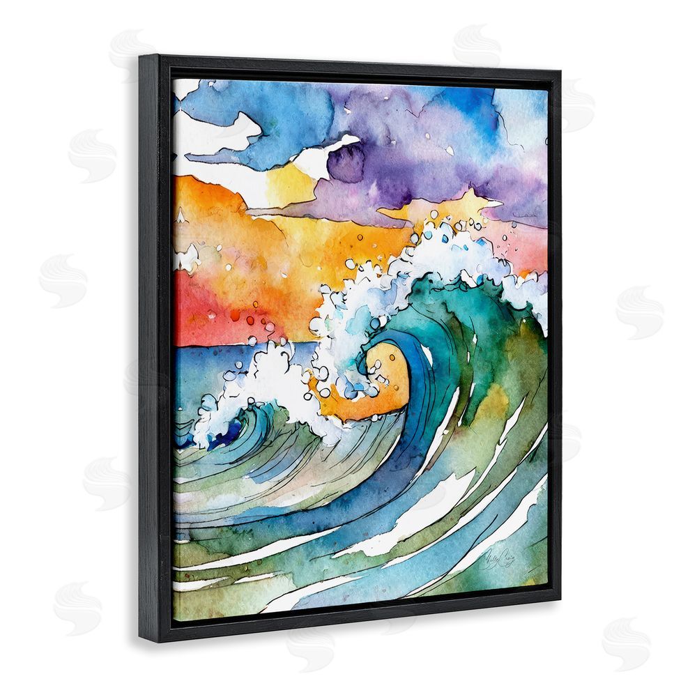 Shelly Craig Vibrant Sunrise Surf Black Floating Frame Canvas Wall Art Print